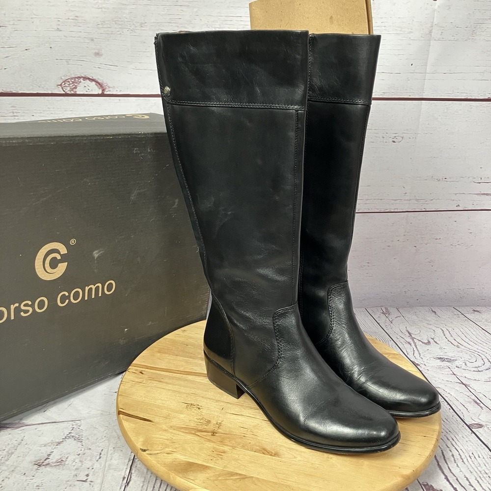 Corso Como‎ Samual-A Boots Black Leather Knee High Riding Boots Womens Sz 7M